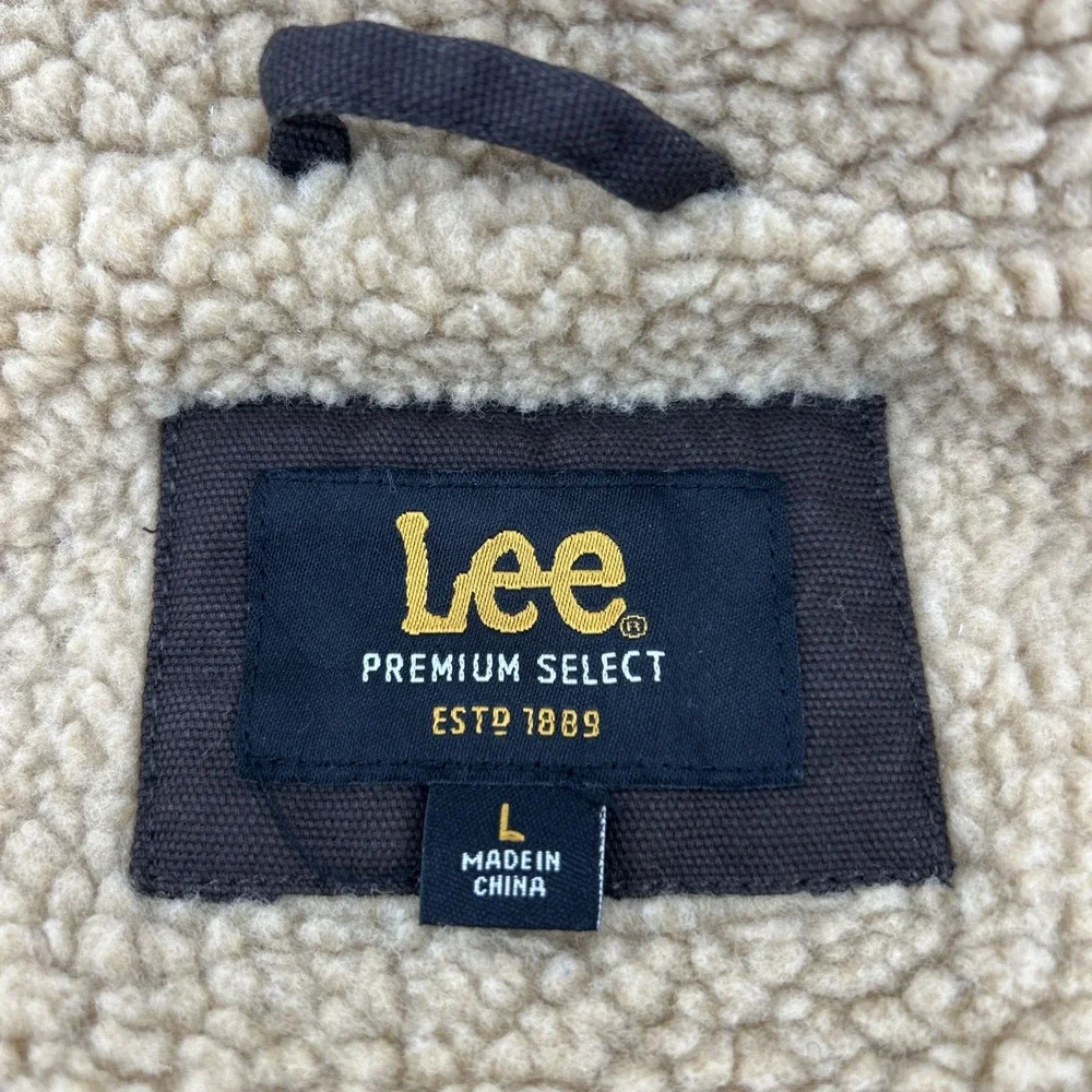 Lee Premium Select Fleece Vest Sherpa Men's Large Brown Front Zip Utility Casual